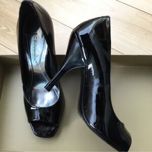 BCBGeneration Black Patent Peep-Toe Stiletto Pumps